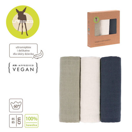Lassig Muślinowy otulacz-kocyk 85x85cm Zestaw 3 szt. olive/milky/navy