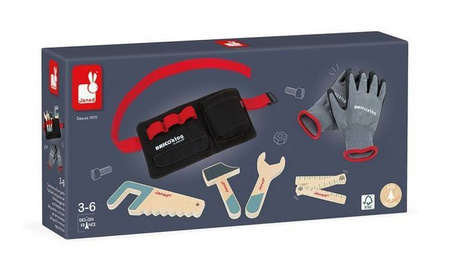 Pas z drewnianymi narzędziami i rękawicami roboczymi Brico'kids 3-6 lat, Janod