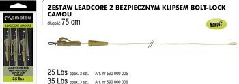 ZESTAW LEADCORE Z BEZPIECZNYM KLIPSEM BOLT-LOCK CAMOU 35LBS/75cm OP.3SZT KAMATSU 590000006