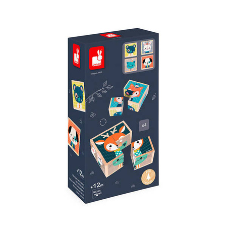 Klocki drewniane Puzzle 6w1 Las, Janod