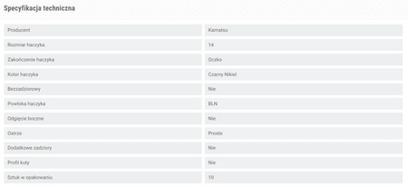 HACZYKI, HAKI NA BOCZNY TROK Z OCZKIEM CZARNY NIKIEL ROUND ROZMIAR 14 KAMATSU 511500314