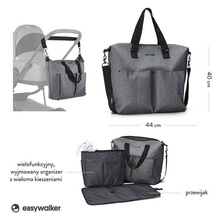 Easywalker Torba do wózka z przewijakiem i organizerem Diamond Grey uniwersalna