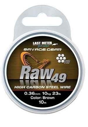 Linka stalowa Savage Gear Raw49 0.36mm 11kg 24lb Uncoated Brown 10m (54892)
