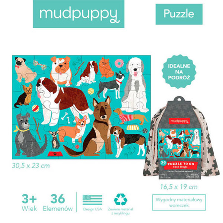 Mudpuppy Puzzle podróżne w woreczku Pieski 36 elementów 3+