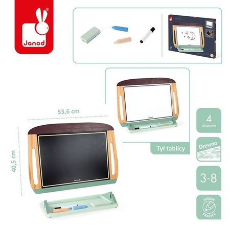 Drewniana tablica dwustronna 2 w 1 z akcesoriami, Janod