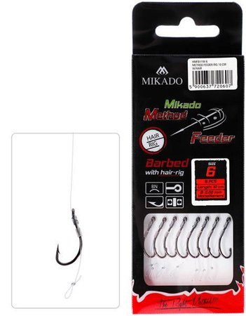 HACZYK DO METODY 10 cm Z WŁOSEM - haczyk z zadziorem: 4 / żyłka: 0.28 mm - op.8szt MIKADO HMFB11W-4