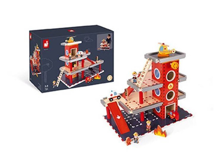 Remiza garaż drewniany z 10 akcesoriami, Janod