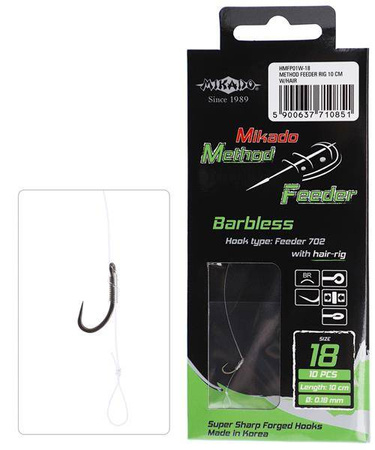 HACZYK BEZZADZIOROWY DO METODY 10 cm Z WŁOSEM – haczyk: 16 / żyłka: 0.20 mm MIKADO HMFP01W-16