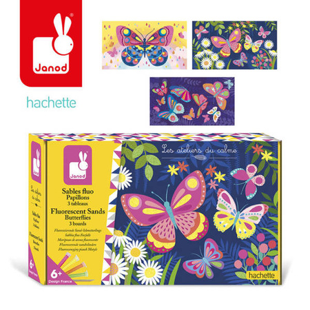 Zestaw kreatywny Fluorescencyjny piasek Motyle 6+, Janod