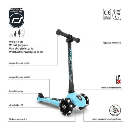 SCOOTANDRIDE Highwaykick 3 LED Hulajnoga składana ze świecącymi kółkami 3+ Blueberry