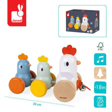Drewniana kurka z kurczętami do ciągnięcia 18 m+, Janod