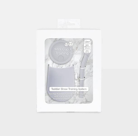 EZPZ Silikonowy kubeczek ze słomką Mini Cup + Straw Training System 120 ml pastelowa szarość