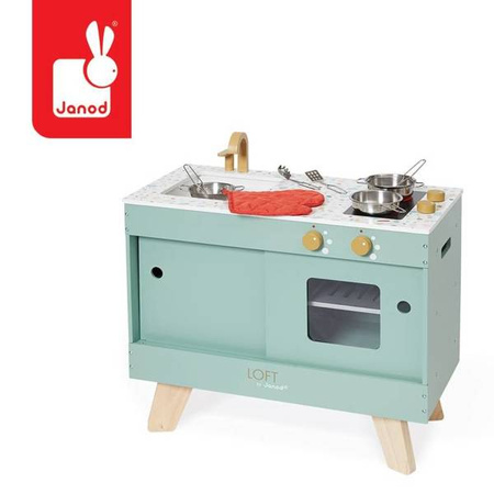 Drewniana kuchnia Loft z dźwiękiem i 8 akcesoriami 3+, Janod