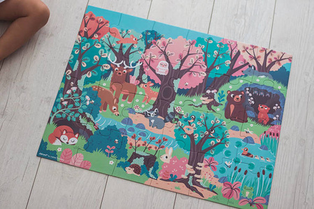 Świecące puzzle z mini-lampką UV Las 24 elementy 3+, Janod