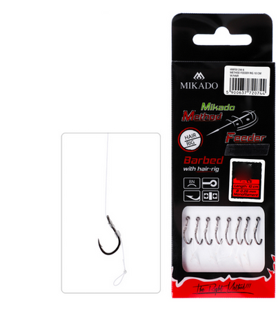 HACZYK DO METODY 10 cm Z WŁOSEM - haczyk z zadziorem: 4 / żyłka: 0.28 mm - op.8szt MIKADO HMFB12W-4
