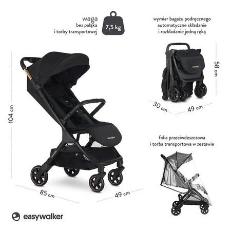 Easywalker Jackey Special Edition Kompaktowy, samoskładający się wózek spacerowy z torbą transportową Gold