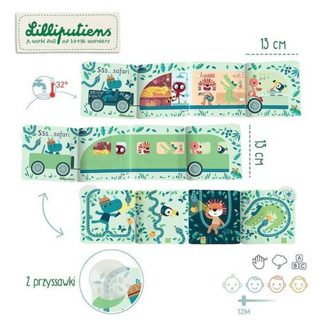 LILLIPUTIENS Magiczna rozkładana książeczka-harmonijka do kąpieli Safari Dżungla 12 m+