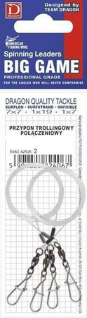 Przypon trollingowy z krętlikiem BB - połączeniowy Invisible Fluorocarbon 13 kg 100 cm 2 szt. DRAGON PDF-54-713-10