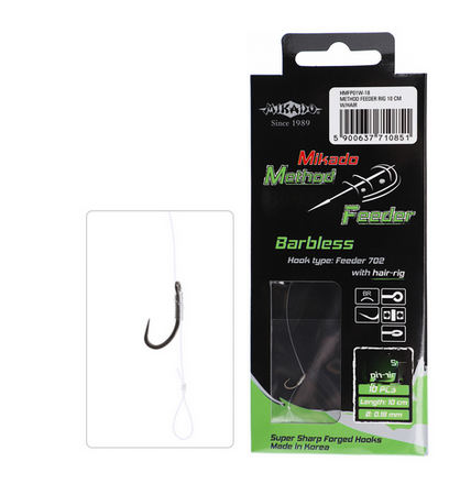 HACZYK BEZZADZIOROWY DO METODY 10 cm Z WŁOSEM – haczyk: 18 / żyłka: 0.18 mm MIKADO HMFP01W-18
