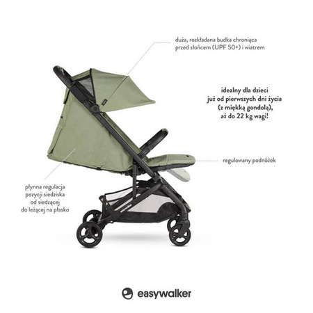 Easywalker Miley² Kompaktowy wózek spacerowy z torbą transportową Sage Green