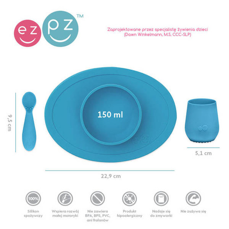EZPZ Komplet pierwszych naczyń silikonowych First Foods Set niebieski