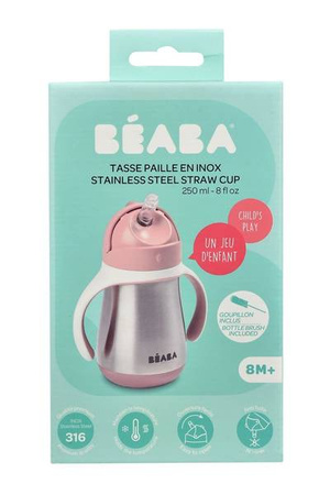 BEABA Bidon termiczny termobutelka ze słomką 250 ml Old Pink