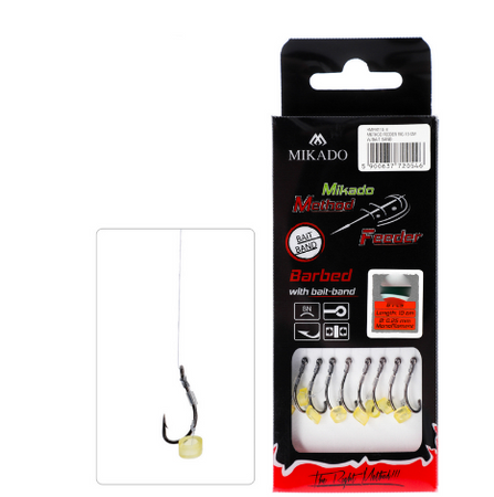 HACZYK DO METODY 10 cm Z GUMKĄ - haczyk z zadziorem: 10 / żyłka: 0.23 mm - op.8szt MIKADO HMFB11G-10