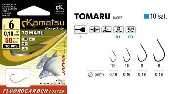 HACZYKI WIĄZANE GOTOWE PRZYPONY 50 cm KAMATSU TOMARU LESZCZ ROZMIAR 6  ŻYŁKA 0.18 CZARNE 540310306