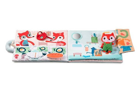 LILLIPUTIENS Miękka książeczka aktywizująca z mini - przytulanką „Dzień dobry, mały lisku” 18 m+