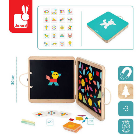 Układanka magnetyczna w drewnianej walizce Figury geometryczne 4+, Janod