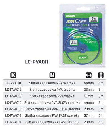 SIATKA ZAPASOWA PVA WĄSKA 18MMx5M 1SZT JAXON LC-PVA013
