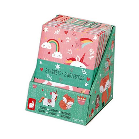 Zestaw 2 miękkich notesów Lisek + Jednorożec 7+, opakowanie zbiorcze 8 sztuk (4 szt. + 4 szt.), Janod