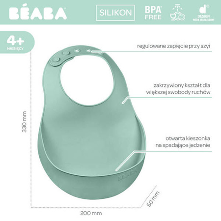 Beaba Śliniak silikonowy z kieszonką sage green