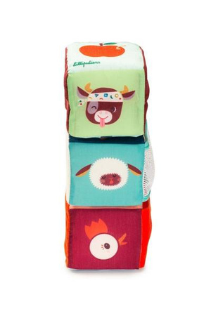 LILLIPUTIENS Zestaw 3 kostek aktywizujących wielofunkcyjnych z ukrytymi elementami Farma 18 m+