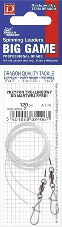 Przypon trollingowy z krętlikiem BB (do zbroj.główki z mart.ryb.) Invisible Fluorocarbon 10 kg 120 cm 2 szt. DRAGON PDF-53-710-12