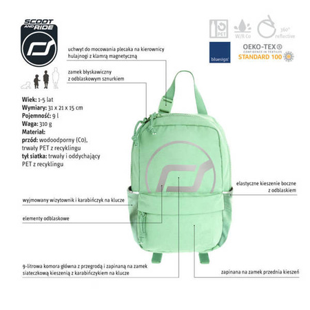 SCOOTANDRIDE Plecak na hulajnogę dla dzieci 1-5 lat, 9l, Kiwi