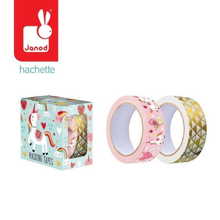 Zestaw 2 samoprzylepnych taśm dekoracyjnych Lisek + Jednorożec  7+, opakowanie zbiorcze 12 sztuk (6 szt. + 6 szt.), Janod