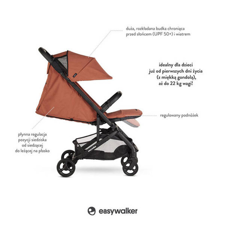 Easywalker Miley² Kompaktowy wózek spacerowy z torbą transportową Sunset Red