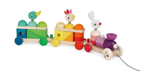 Pociąg z klockami i zwierzątkami do ciągnięcia, JANOD