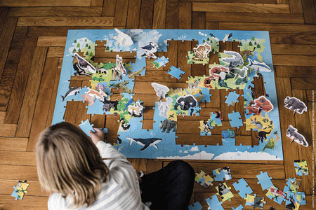 Puzzle edukacyjne z figurkami 3D Zagrożone gatunki 200 elementów 6+, Janod