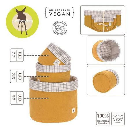 Lassig Muślinowe kosze do przechowywania 3 sztuki Cozy Home musztardowe