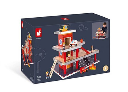 Remiza garaż drewniany z 10 akcesoriami, Janod