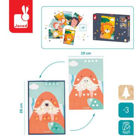 Układanka drewniana mozaika Zwierzątka 3+, Janod