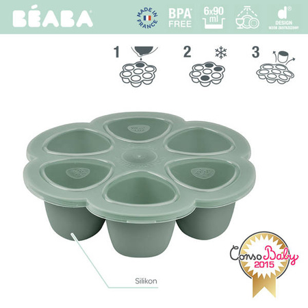 Beaba Silikonowy pojemnik do mrożenia 6 x 90 ml Sage green