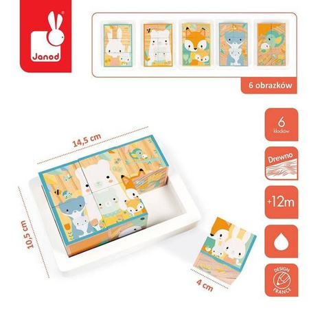 Klocki drewniane puzzle 6w1 Pure 6 elementów, Janod