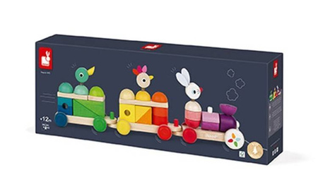 Pociąg z klockami i zwierzątkami do ciągnięcia, JANOD