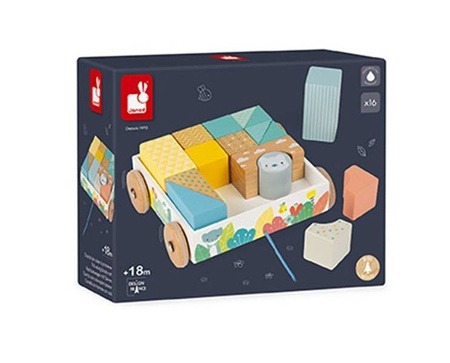 Wózek drewniany z klockami do ciągnięcia Pure, Janod