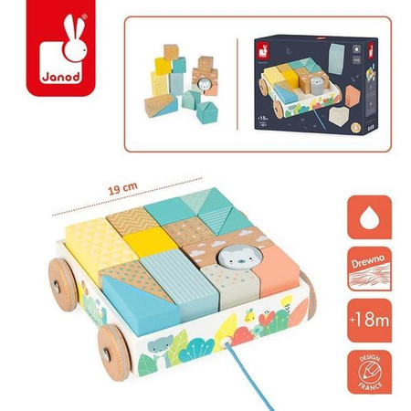 Wózek drewniany z klockami do ciągnięcia Pure, Janod