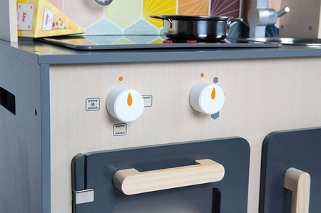 Duża drewniana kuchnia z dźwiękiem, światłem LED i 6 akcesoriami Mozaika 3-8 lat, Janod