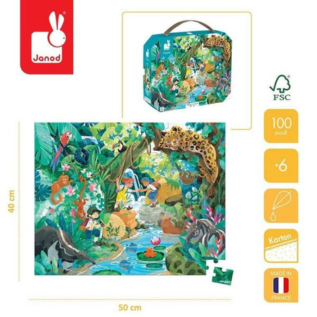 Puzzle w walizce Przygoda w kraju Inków 100 elementów 6+ Made in France, Janod